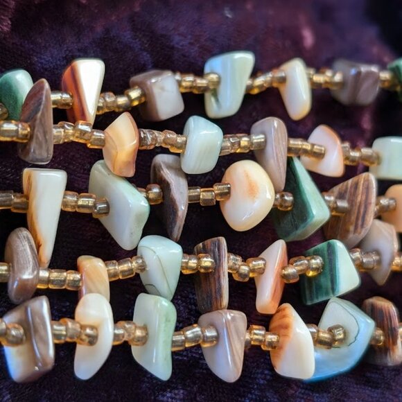 Vintage Multi-strand Shell & Glass Bead Necklace, Made in Japan - Southwest Hues - Picture 15 of 16